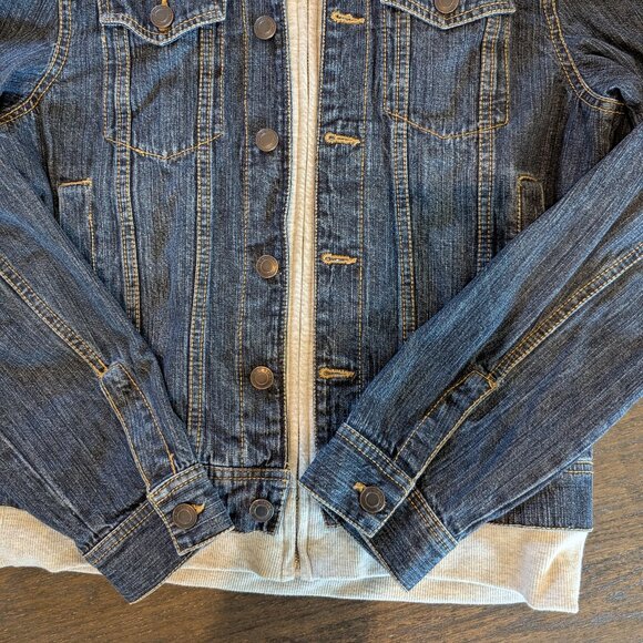 Like New Sun & Stone Men's Reeves Trucker Hooded Blue Denim Jacket Size M - Picture 5 of 9